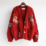 Women’s Patchwork Knit Cardigan with V-Neck | Casual Oversized Sweater