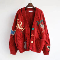 Women’s Patchwork Knit Cardigan with V-Neck | Casual Oversized Sweater