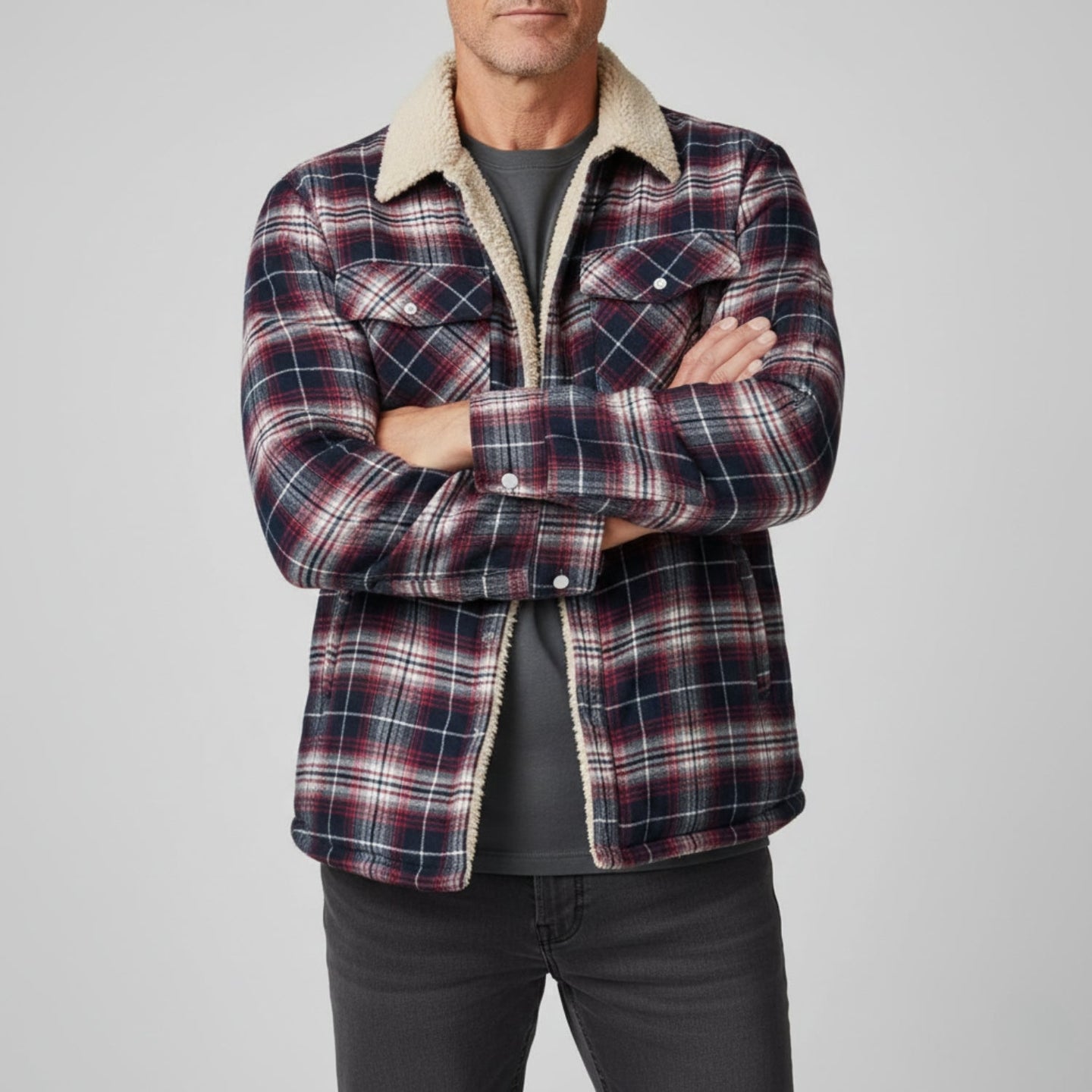Men’s Checked Winter Jacket in Warm Casual Style | Fleece Lined Outdoor Coat