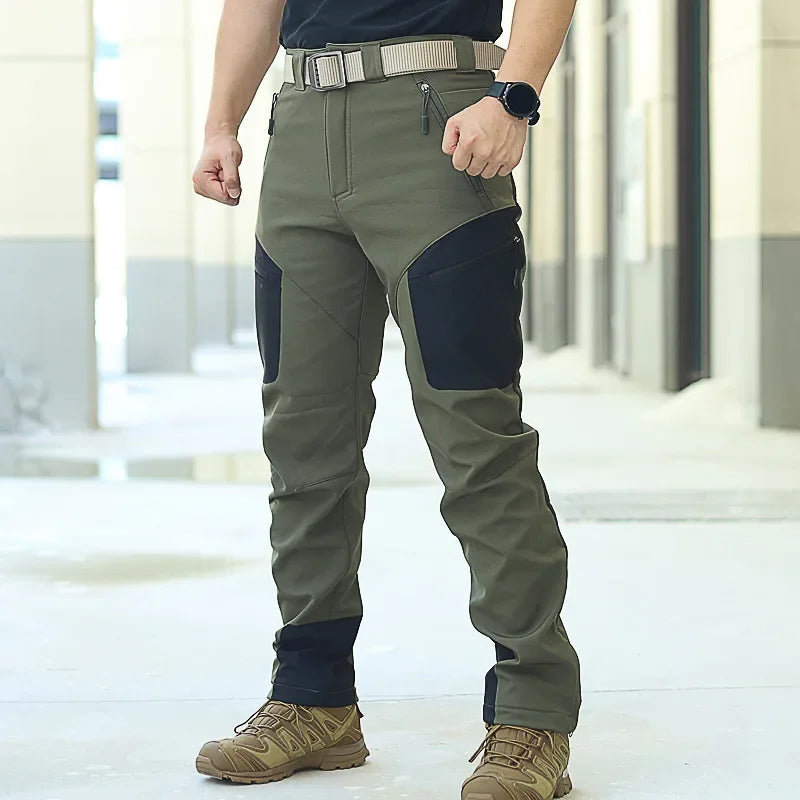 Men’s Tactical Outdoor Cargo Pants with Softshell Fabric | Winter Hiking Trousers