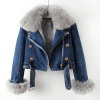 Denim Winter Jacket | Faux Fur Trim | Warm Lining | Short Fit
