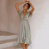 Women’s Vintage Summer Midi Dress in Flowy Silhouette | Wedding Guest & Party Dress