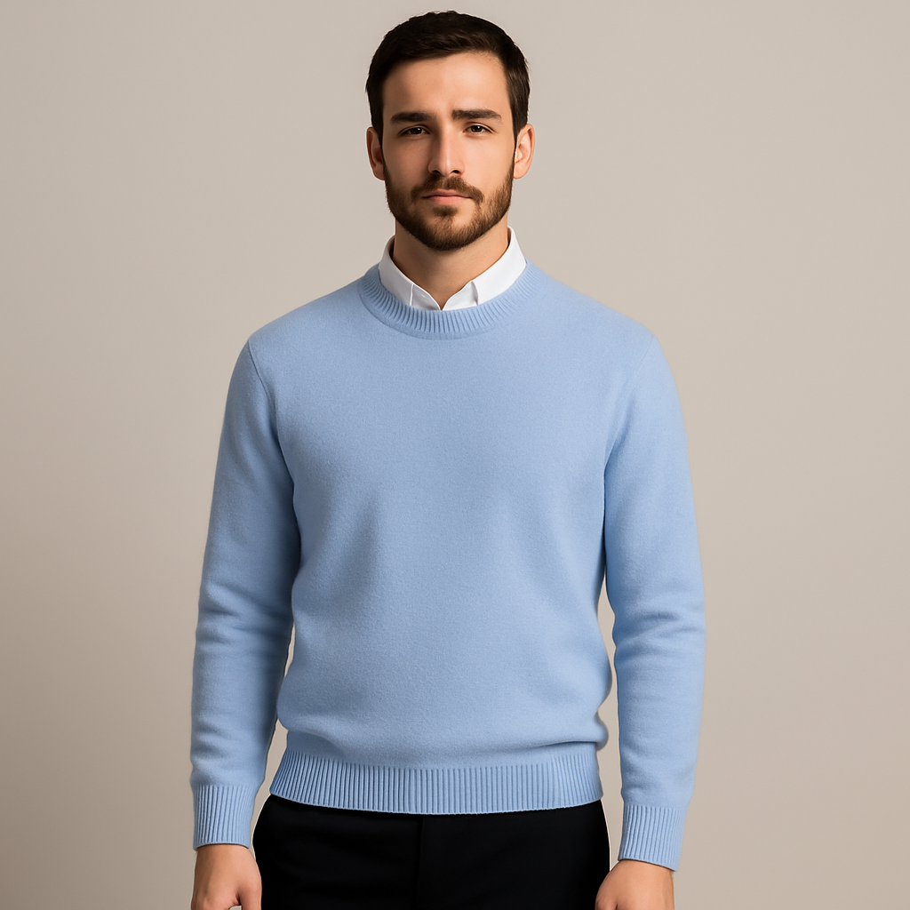 Men’s Wool Knit Sweater with Classic Crew Neck | Warm Winter Jumper