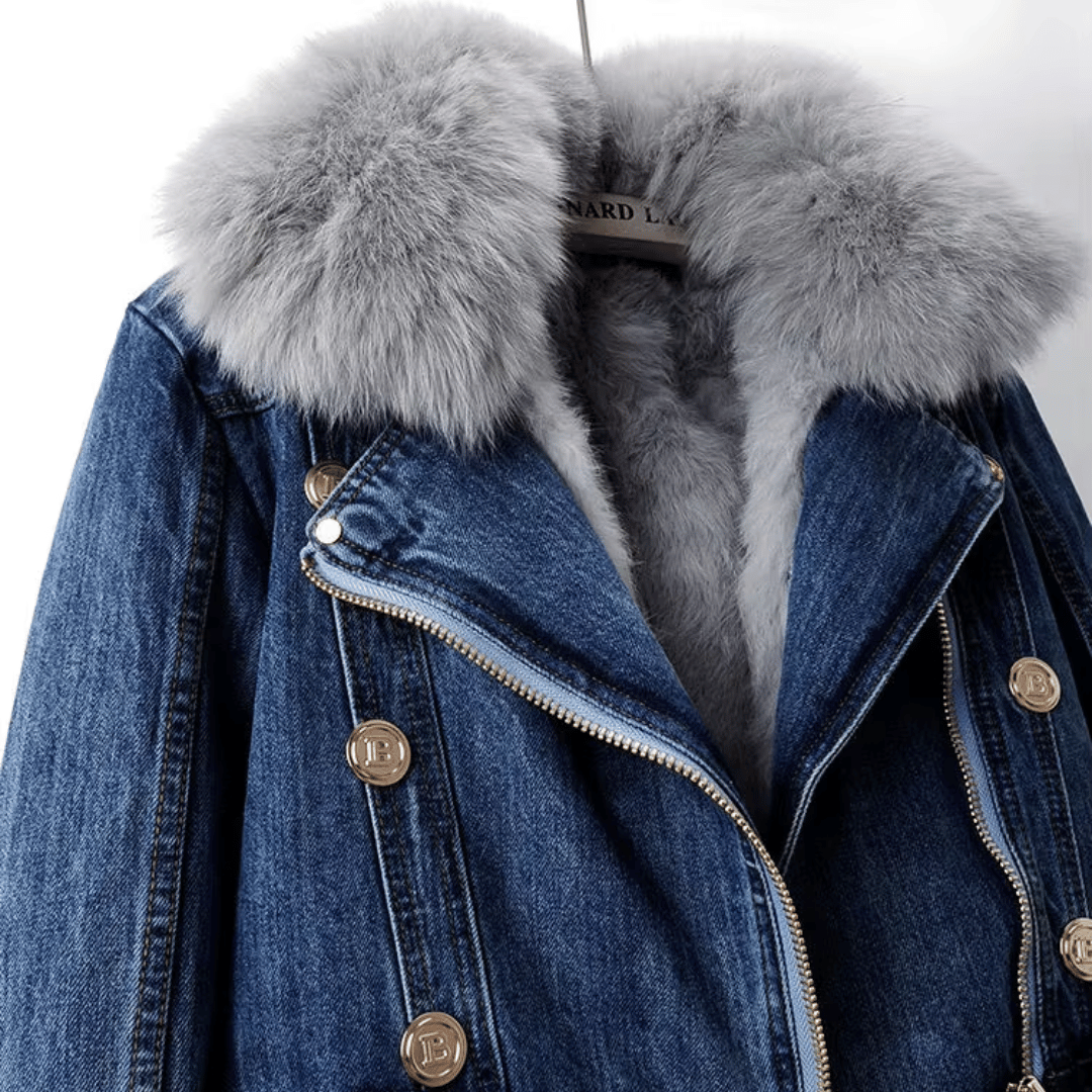 Denim Winter Jacket | Faux Fur Trim | Warm Lining | Short Fit