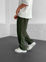 Men’s Ribbed Trousers | Elastic Waistband | Adjustable Drawstring | Relaxed Straight-Leg Fit