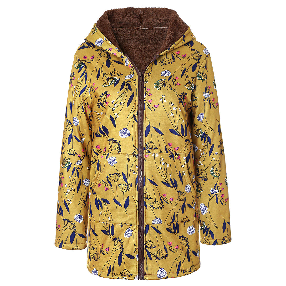Women’s Long Winter Jacket with Hood in Floral Style | Warm Ladies Coat