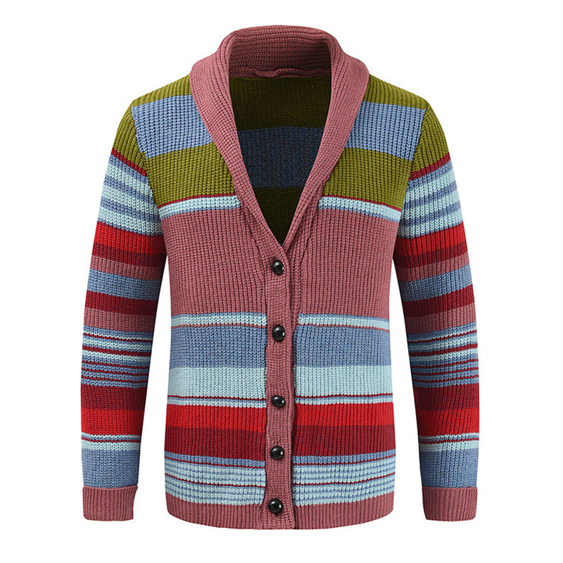Men’s Knitted Cardigan with Lapel Collar in Colourblock Style | Smart Casual Jumper