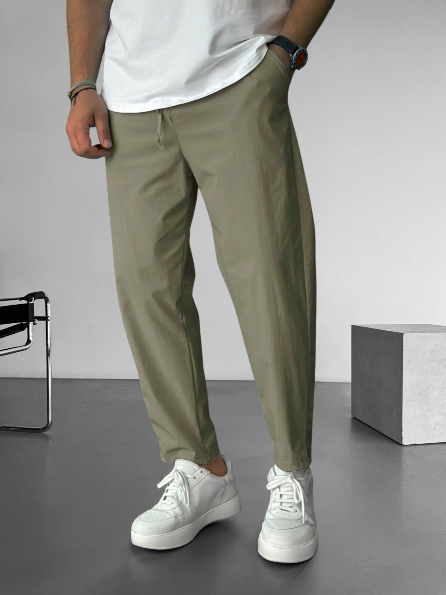 Men’s Tapered Trousers | Adjustable Drawstring Waist | Lightweight Casual Bottoms | Relaxed Fit