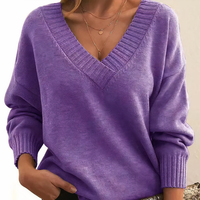 Women’s V Neck Pullover Jumper in Relaxed Knitwear Style | Classic Ladies Sweater