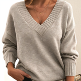 Women’s V Neck Pullover Jumper in Relaxed Knitwear Style | Classic Ladies Sweater