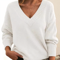 Women’s V Neck Pullover Jumper in Relaxed Knitwear Style | Classic Ladies Sweater