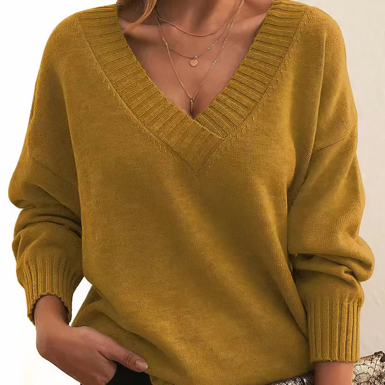 Women’s V Neck Pullover Jumper in Relaxed Knitwear Style | Classic Ladies Sweater