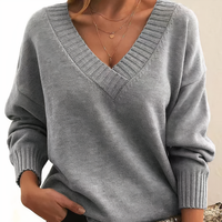 Women’s V Neck Pullover Jumper in Relaxed Knitwear Style | Classic Ladies Sweater