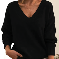Women’s V Neck Pullover Jumper in Relaxed Knitwear Style | Classic Ladies Sweater