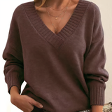 Women’s V Neck Pullover Jumper in Relaxed Knitwear Style | Classic Ladies Sweater