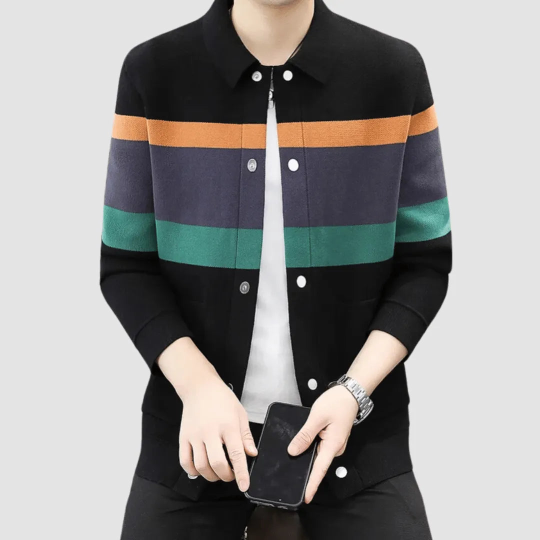 Men’s Polo Cardigan | Colour Block Knit | Casual Smart Layer