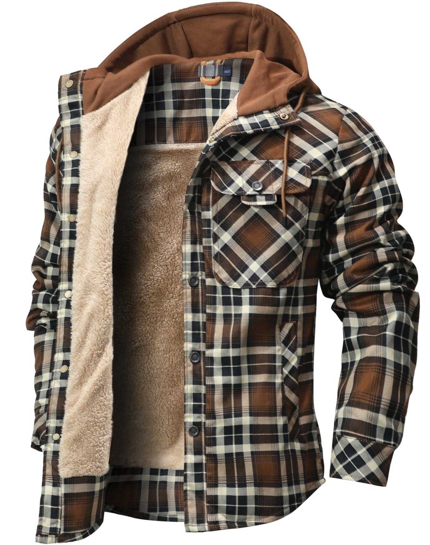 Men’s Hooded Flannel Jacket with Faux Fur Lining | Warm Winter Outdoor Coat