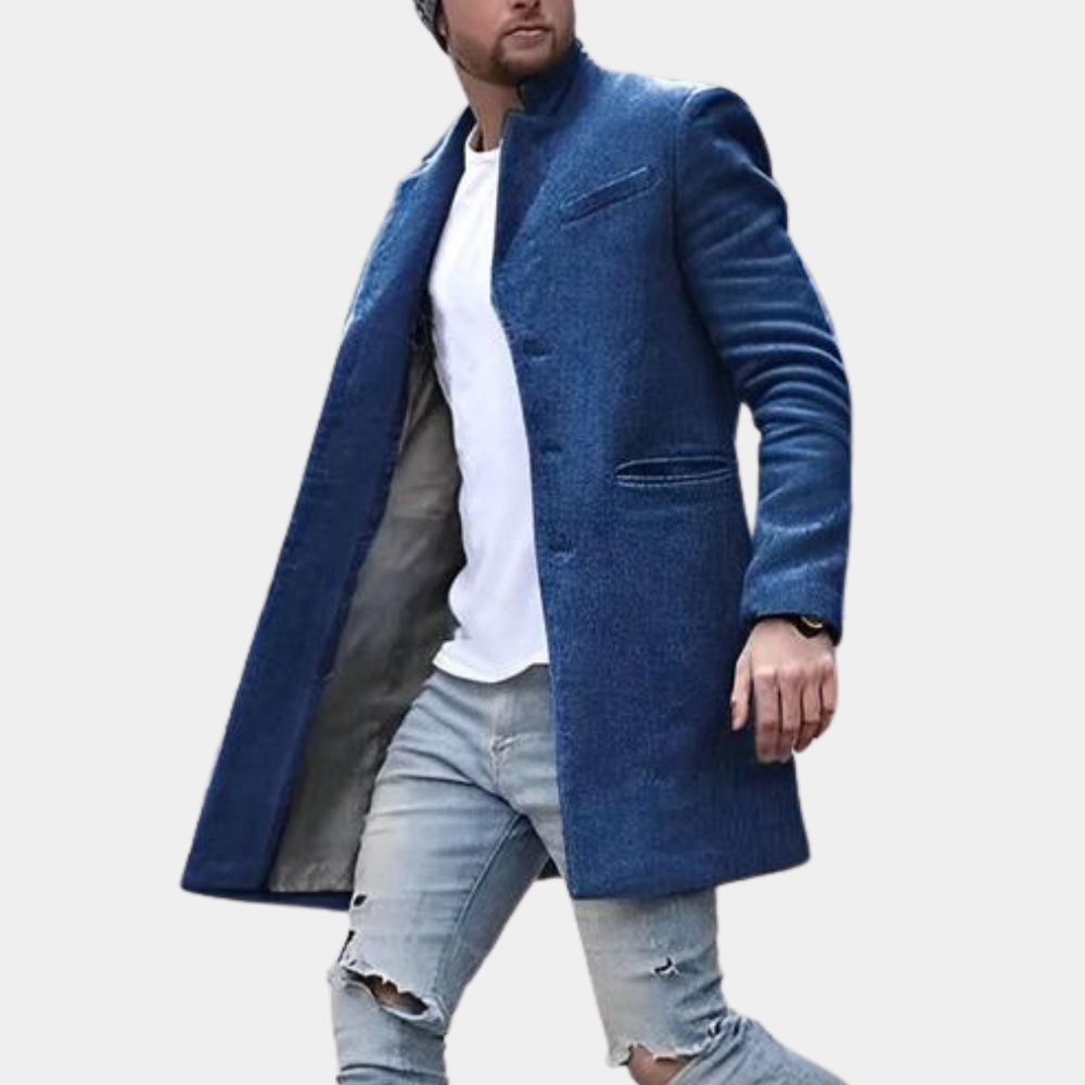 Men’s Slim Fit Overcoat | Long Winter Coat with Stand Collar