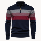Men’s Striped Quarter Zip Jumper | High Collar Sweater | Slim Fit Knit | Autumn Layer