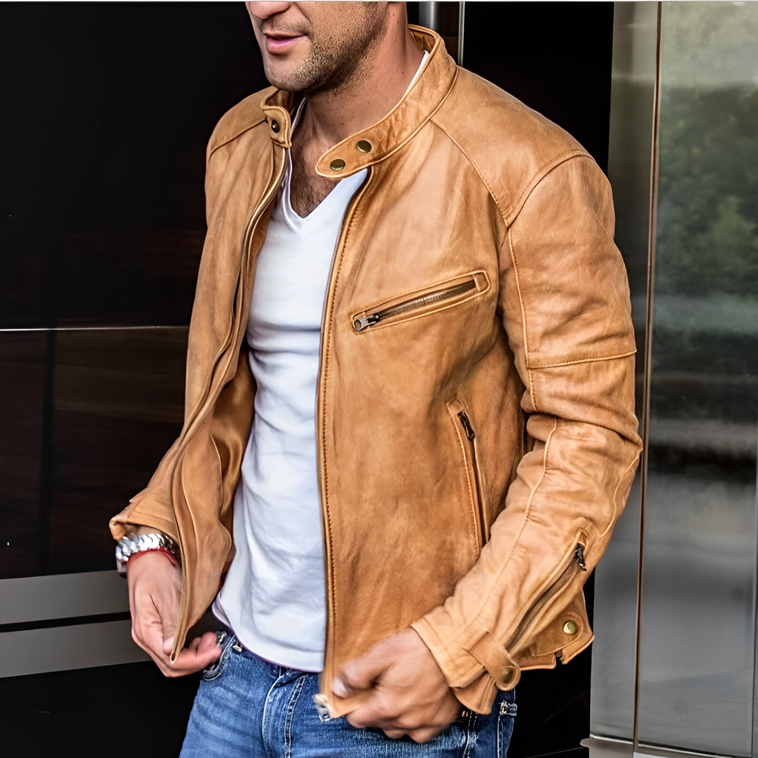 Men’s Leather Jacket in Sleek Tailored Fit | Classic Casual and Motorcycle Coat