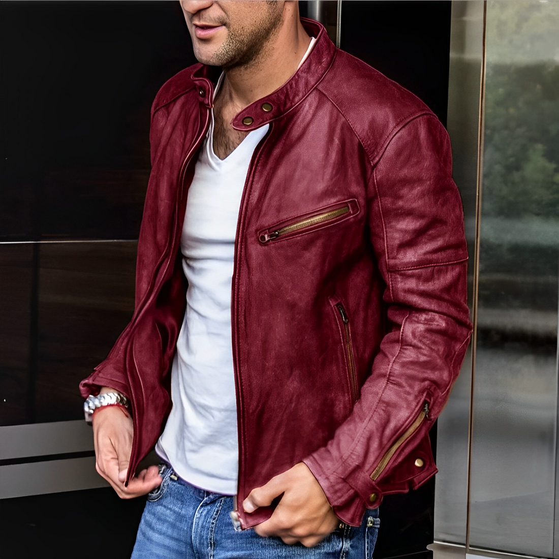 Men’s Leather Jacket in Sleek Tailored Fit | Classic Casual and Motorcycle Coat