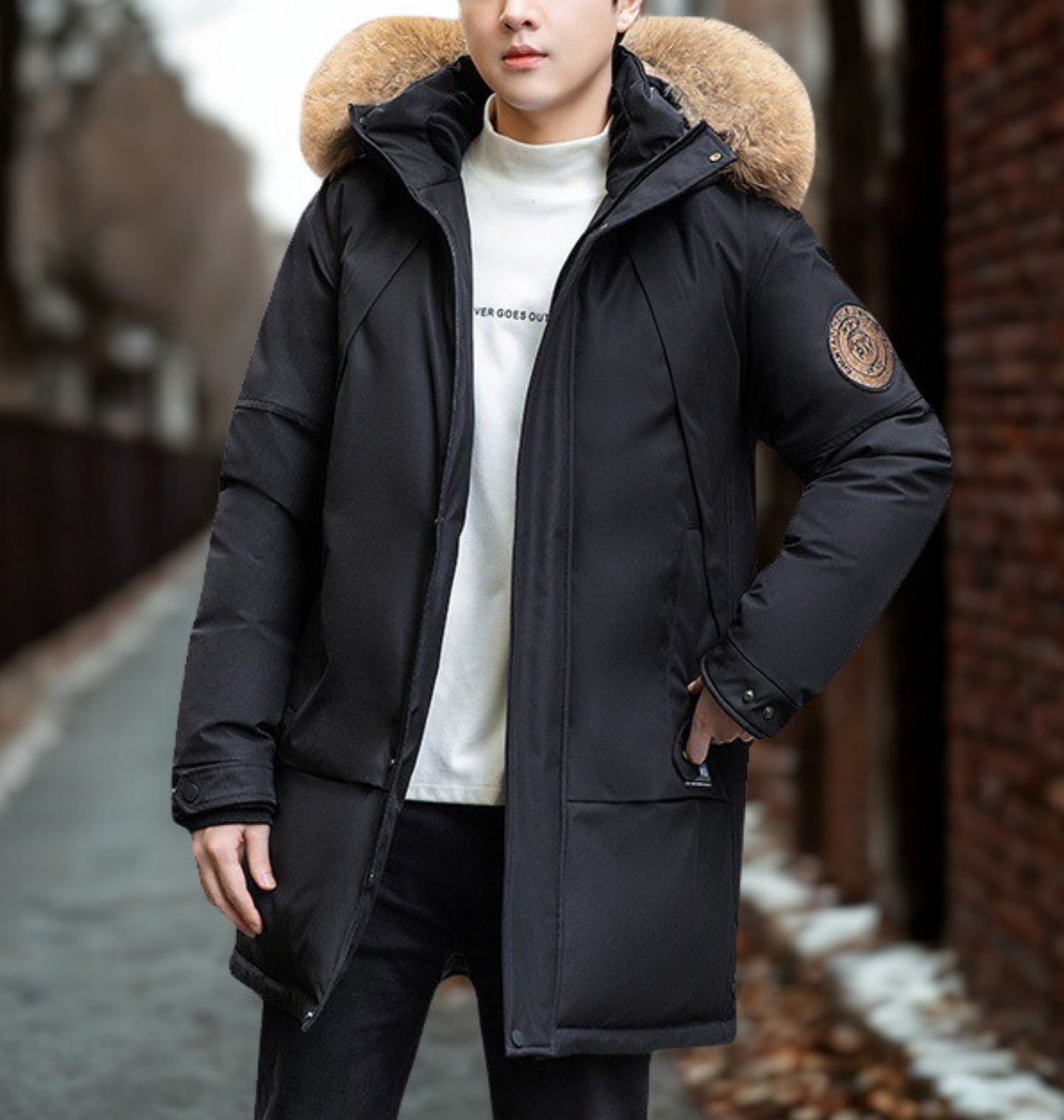 Men’s Hooded Winter Parka | Warm Mid Length Coat with Fur Trim