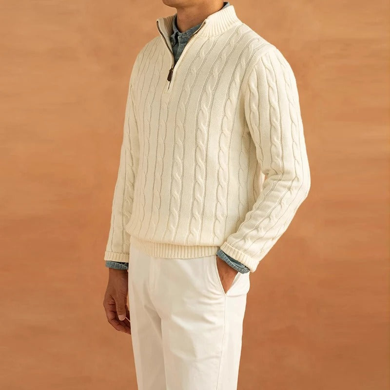Men’s Half Zip Jacquard Sweater with Mock Neck | Classic Knit Jumper