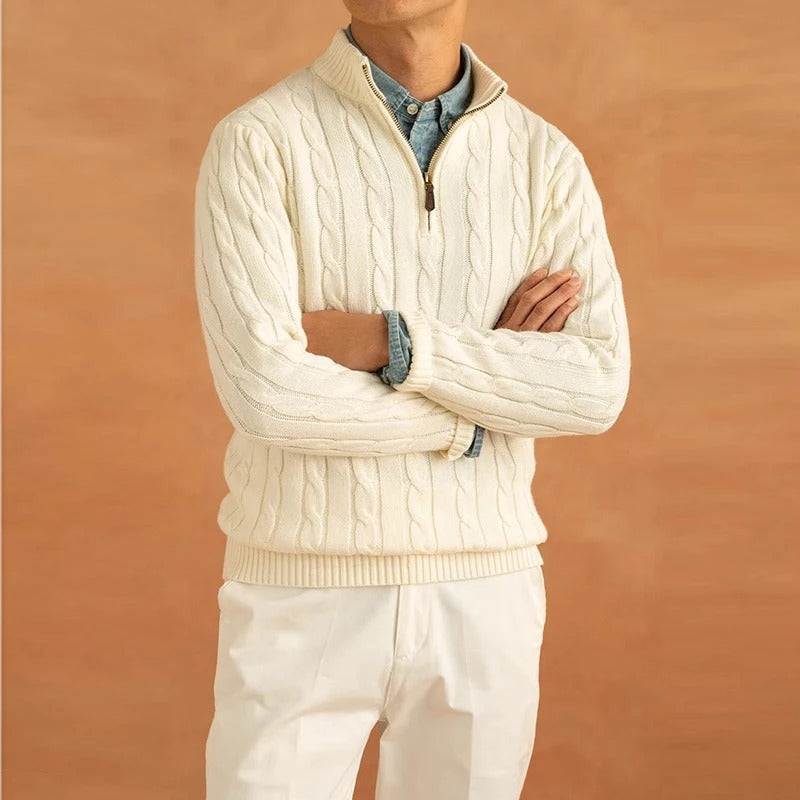 Men’s Half Zip Jacquard Sweater with Mock Neck | Classic Knit Jumper