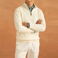 Men’s Half Zip Jacquard Sweater with Mock Neck | Classic Knit Jumper