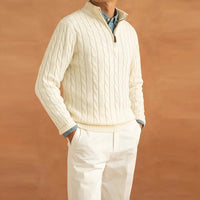 Men’s Half Zip Jacquard Sweater with Mock Neck | Classic Knit Jumper