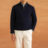 Men’s Half Zip Jacquard Sweater with Mock Neck | Classic Knit Jumper