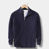 Men’s Half Zip Jacquard Sweater with Mock Neck | Classic Knit Jumper