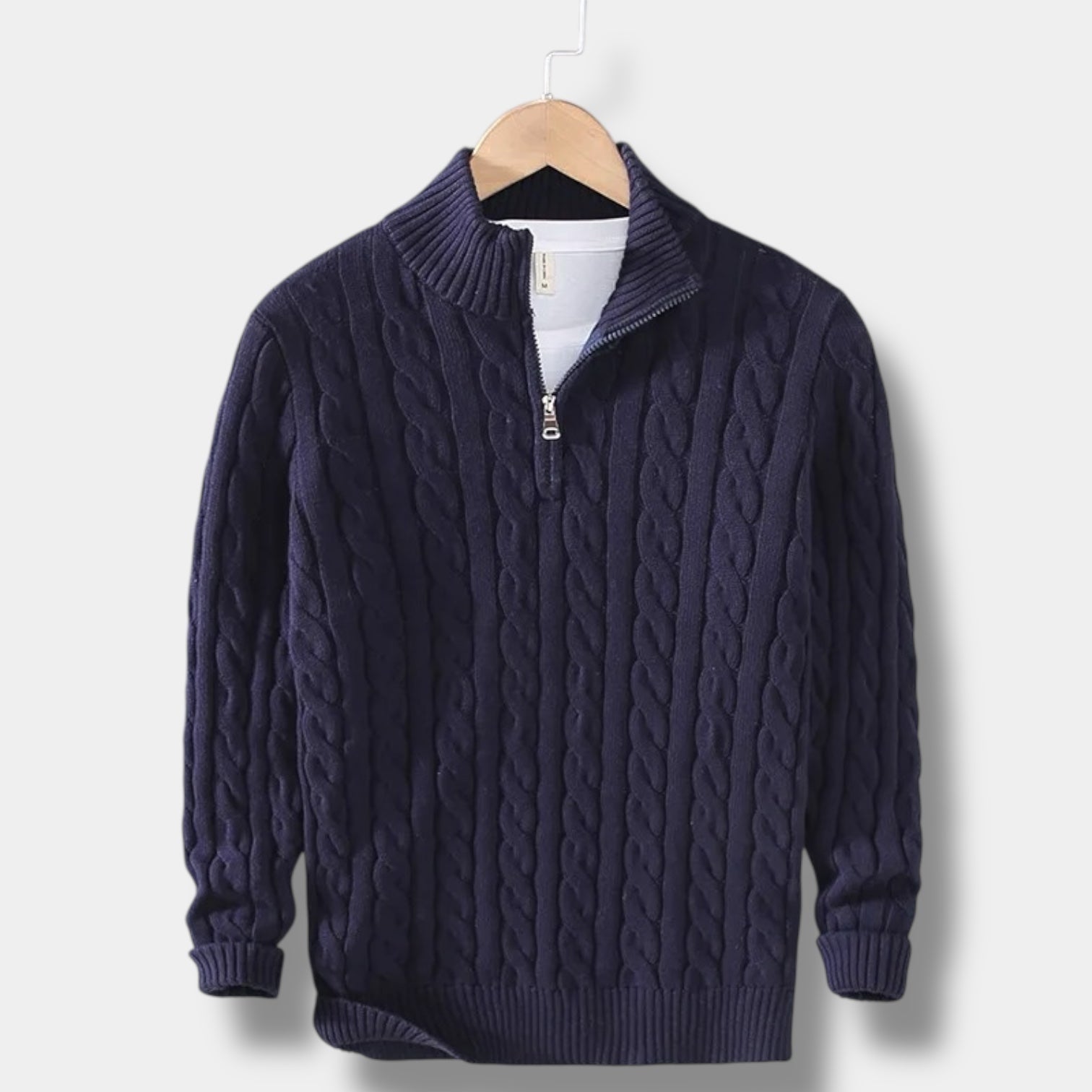 Men’s Half Zip Jacquard Sweater with Mock Neck | Classic Knit Jumper