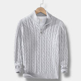 Men’s Half Zip Jacquard Sweater with Mock Neck | Classic Knit Jumper
