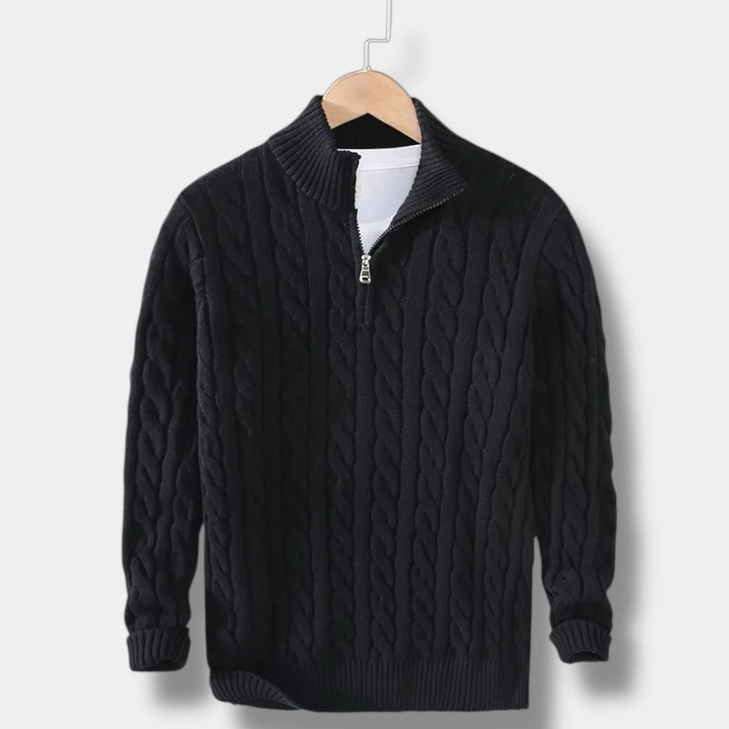 Men’s Half Zip Jacquard Sweater with Mock Neck | Classic Knit Jumper
