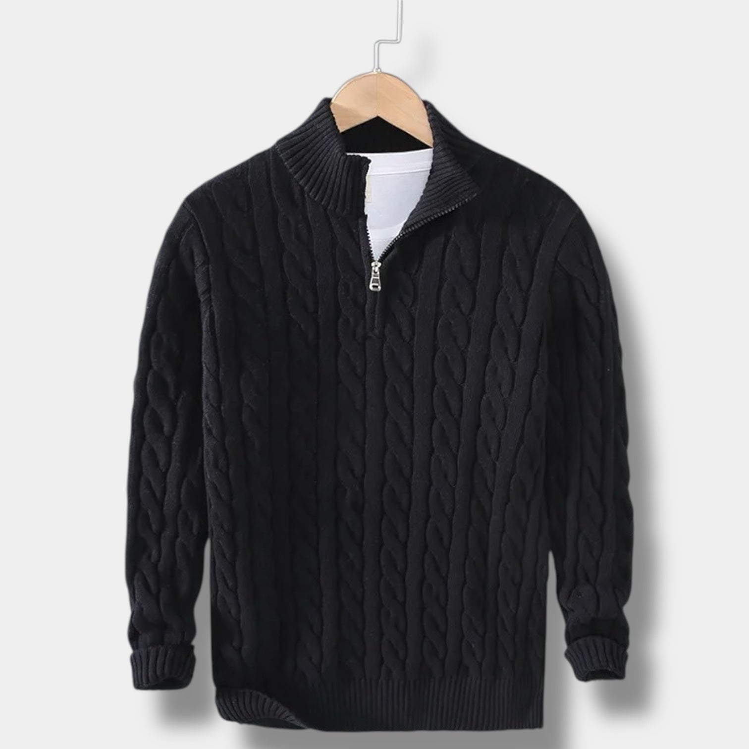 Men’s Half Zip Jacquard Sweater with Mock Neck | Classic Knit Jumper