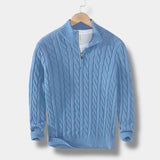 Men’s Half Zip Jacquard Sweater with Mock Neck | Classic Knit Jumper