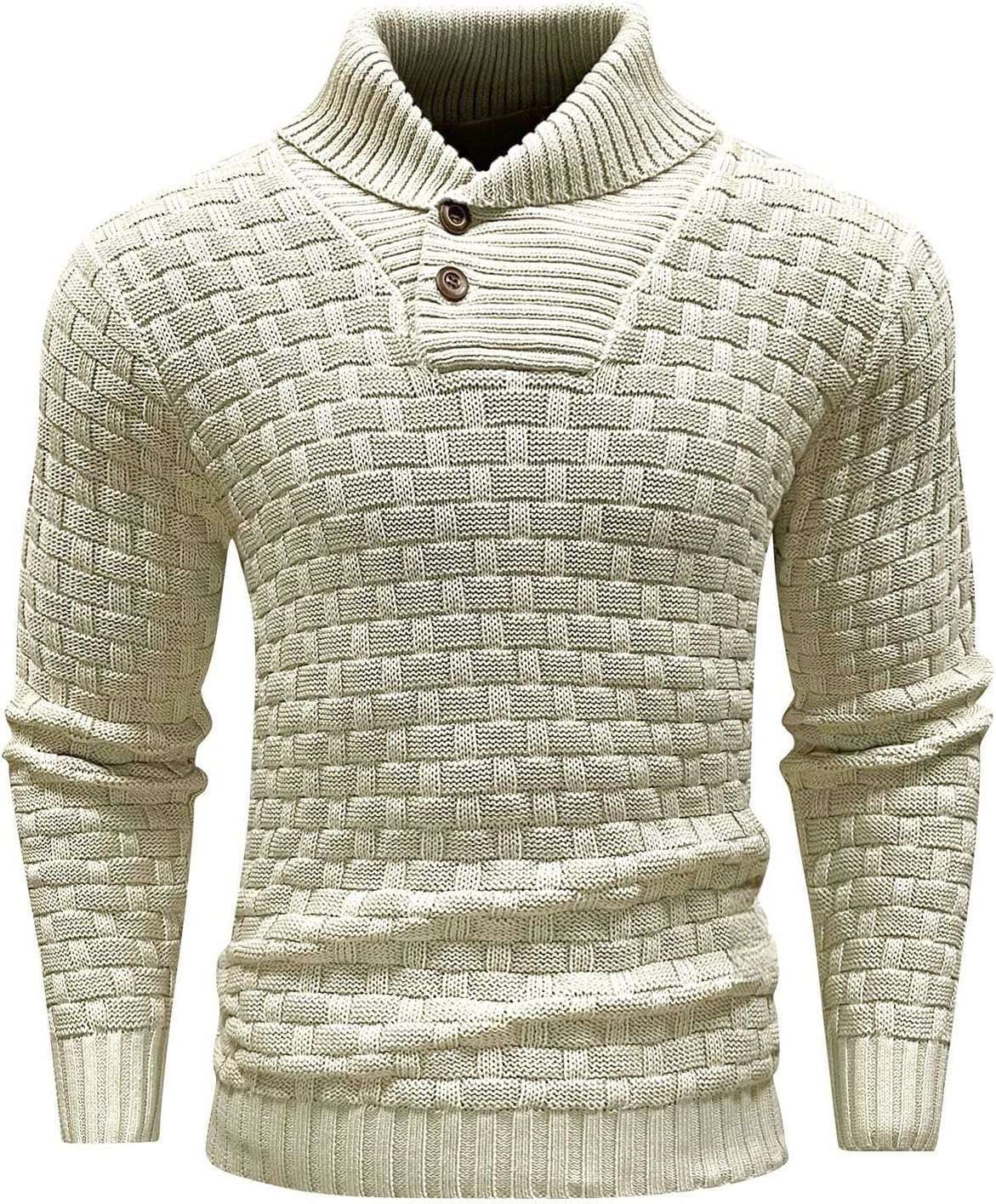 Men’s Button Neck Sweater in Textured Knit Style | Warm Pullover Jumper