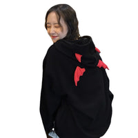 Women’s Black Hoodie with Wing Detail | Casual Oversized Ladies Sweatshirt