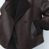 Women’s Leather Look Winter Jacket with Oversized Fit | Stylish Ladies Coat