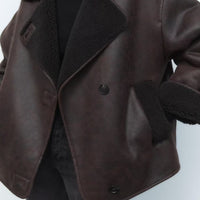 Women’s Leather Look Winter Jacket with Oversized Fit | Stylish Ladies Coat