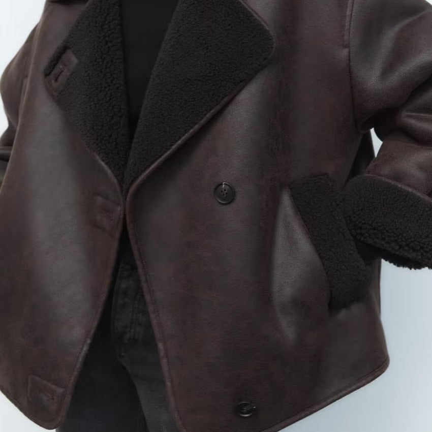 Women’s Leather Look Winter Jacket with Oversized Fit | Stylish Ladies Coat