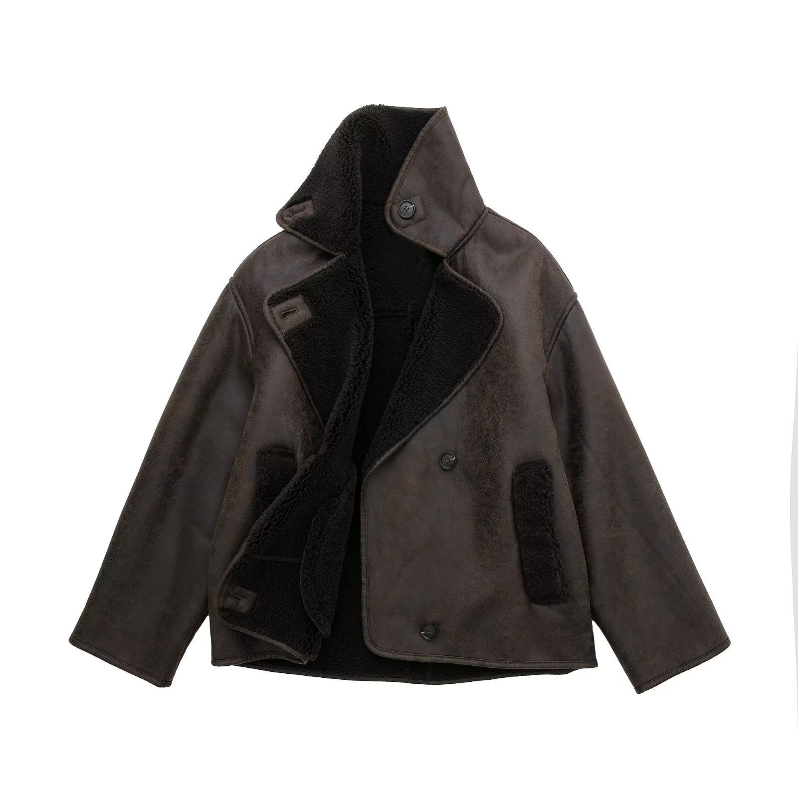 Women’s Leather Look Winter Jacket with Oversized Fit | Stylish Ladies Coat