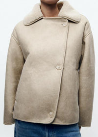 Women’s Leather Look Winter Jacket with Oversized Fit | Stylish Ladies Coat