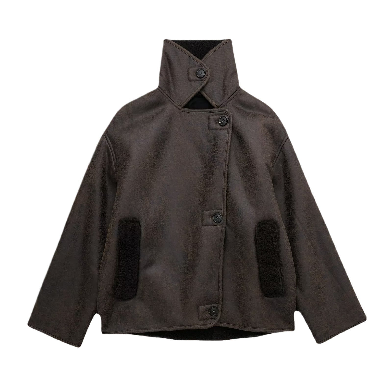 Women’s Leather Look Winter Jacket with Oversized Fit | Stylish Ladies Coat