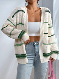 Women's Knit Cardigan | Oversized Fit | Striped Design | Open Front | Casual Everyday Layer