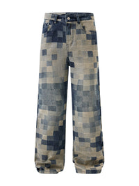 Men’s Baggy Jeans in Pixel Camo Streetwear Style | Loose Fit Denim Trousers