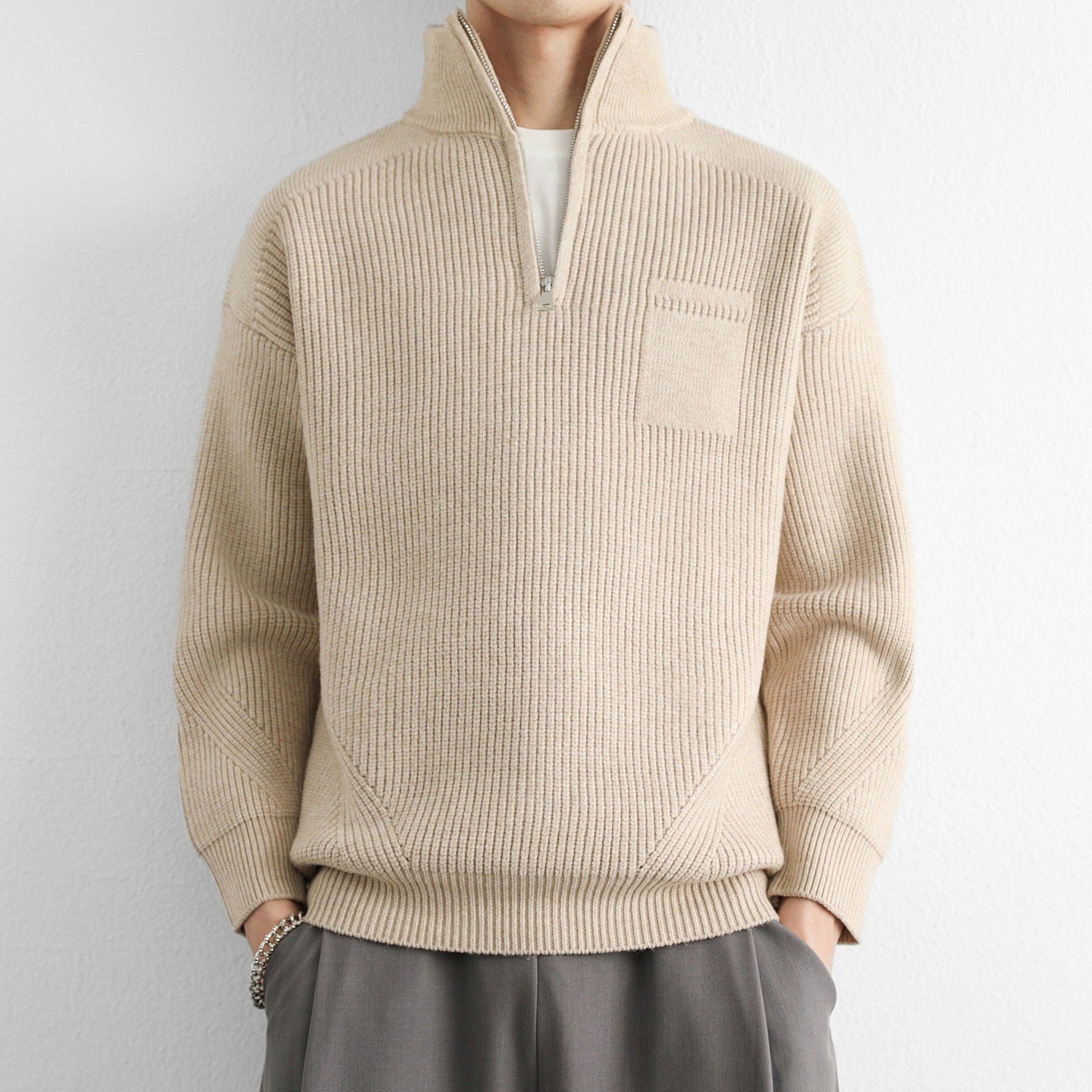Men’s Quarter Zip Sweater | Classic Knit Jumper with Stand Collar