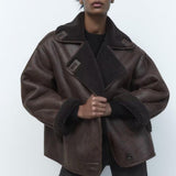 Women’s Leather Look Winter Jacket with Oversized Fit | Stylish Ladies Coat