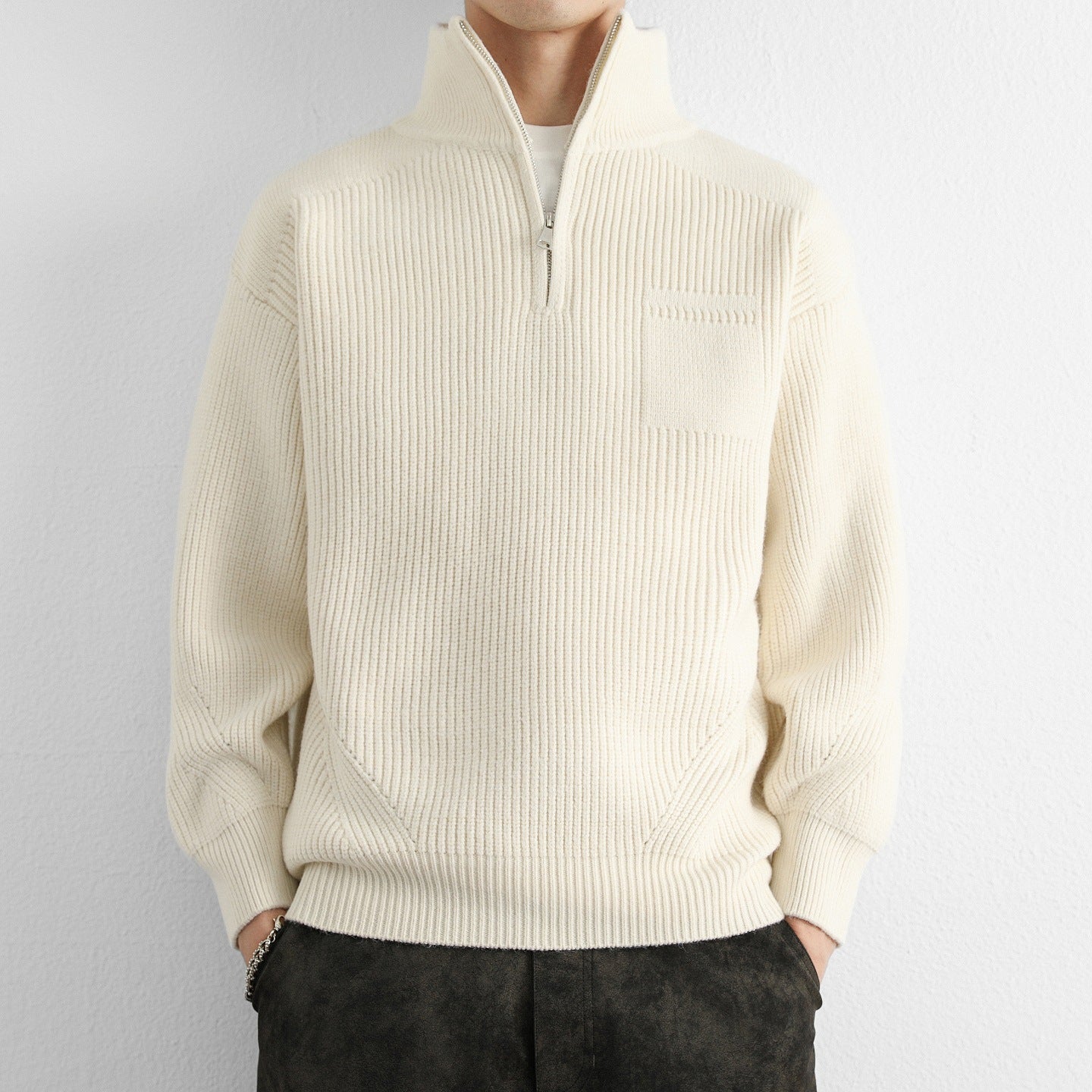 Men’s Quarter Zip Sweater | Classic Knit Jumper with Stand Collar
